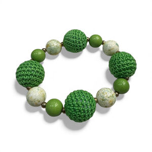 Green Woven Bead Stretch Bracelet – Handmade Look, Artisan Style